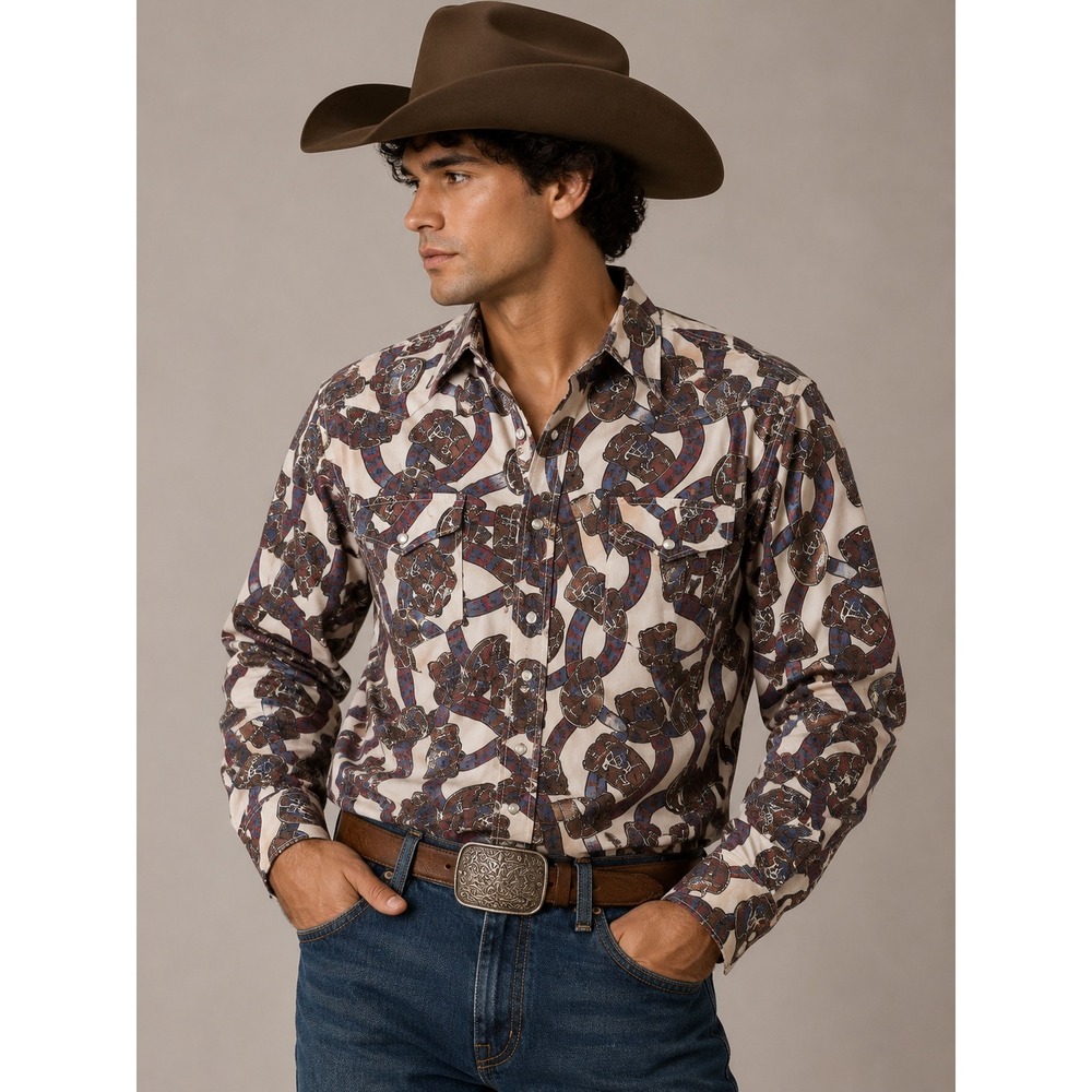 Vintage 1993 Side Saddle Western Shirt Mens XL All Over Print Buckle Saddle 90s